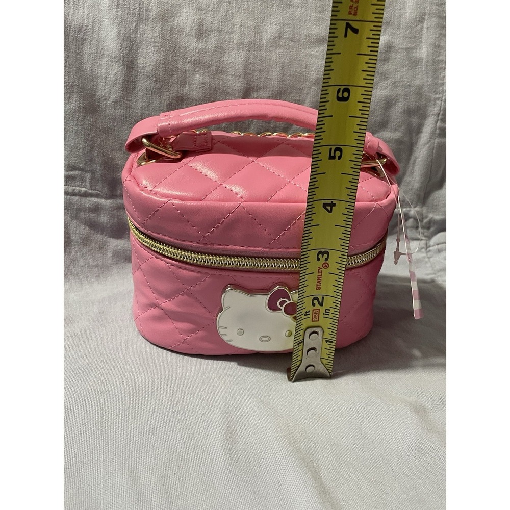 NEW Sanrio Hello Kitty Pink Makeup Box Quilt-Like Mini Purse w/ Chain & Lip Set - Picture 6 of 9